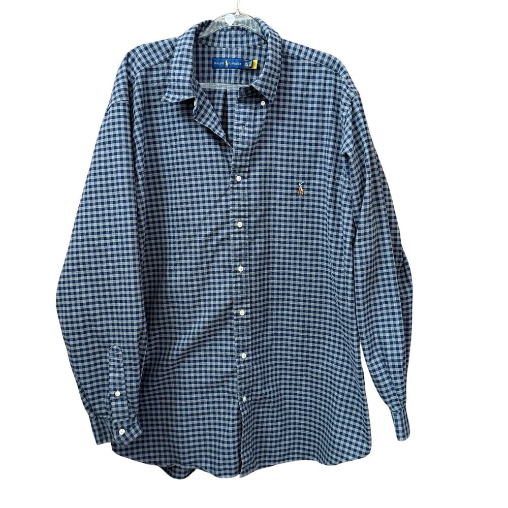 Ralph Lauren Blue Check Mens Button Down Shirt Size 2XLT Preppy Casual